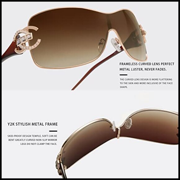 Y2K Oversized Wrap Around Sunglasses Trendy Frameless Shield Glasses Fashion main image 5